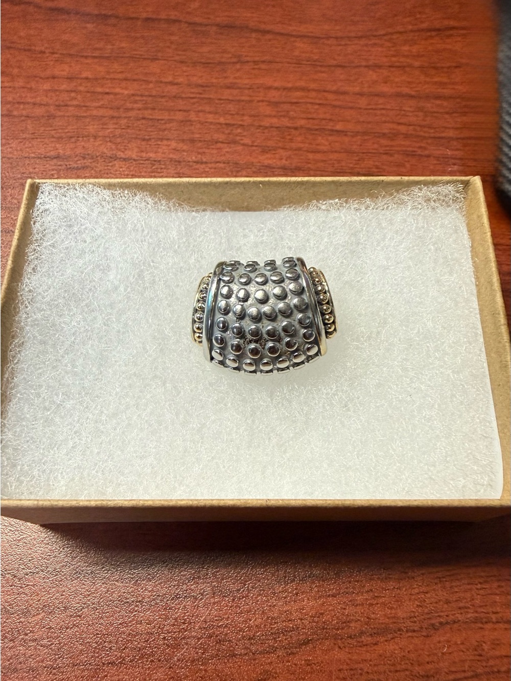Vintage Two-Tone Sliding Silver Textured Dome Bead with Gold Accents Pendant